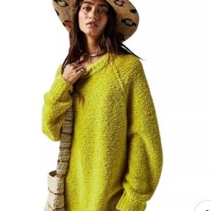 NWT FREE PEOPLE Teddy Tender Shoots Sweater Tunic In Lime Sz M Oversized!